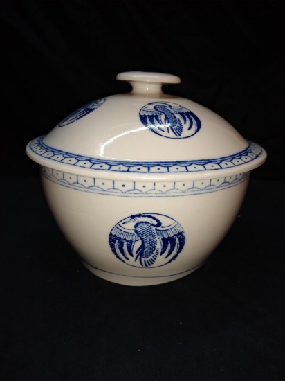 Blue and White Decorated Covered Pot