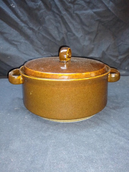 Glazed Brown Pottery Bean Pot