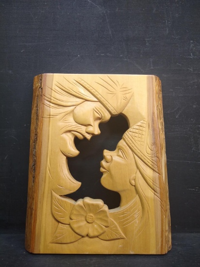 Hand Carved Wooden Wall Plaque -Man and Woman