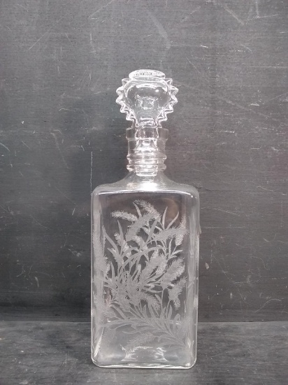 Etched Glass Liquor Bottle -Rye