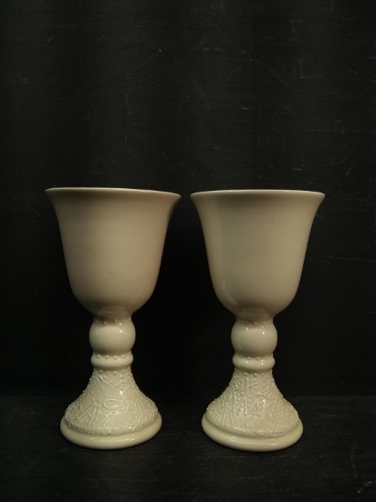 Pair White Cermanic Goblets