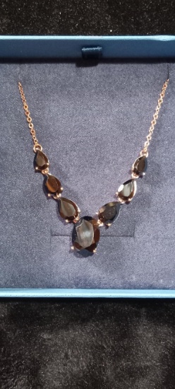 Costume Jewelry-Black Amethyst Rhinestone Gold Tone Necklace