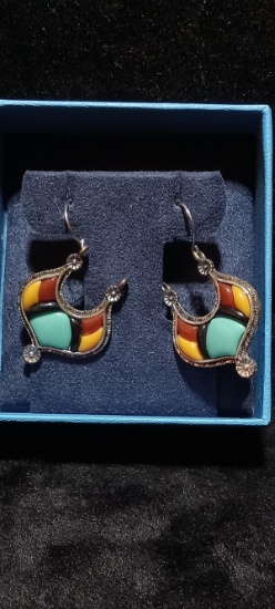 Costume Jewelry-Pair Enameled Earrings