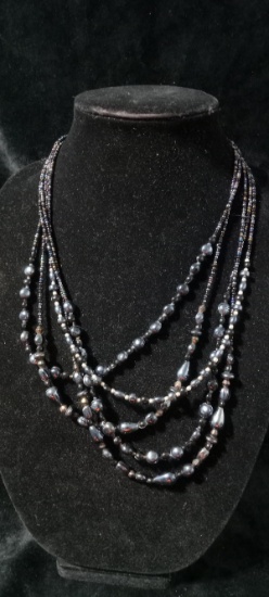 Costume Jewelry-Iridescent Multi Strand Beaded Necklace