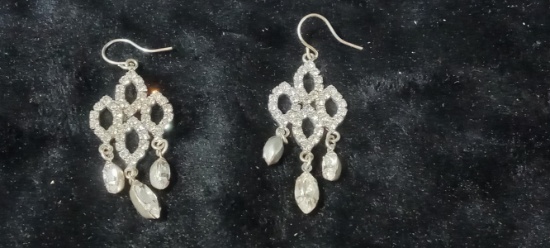 Costume Jewelry-Pair Rhinestone Dangle Earrings