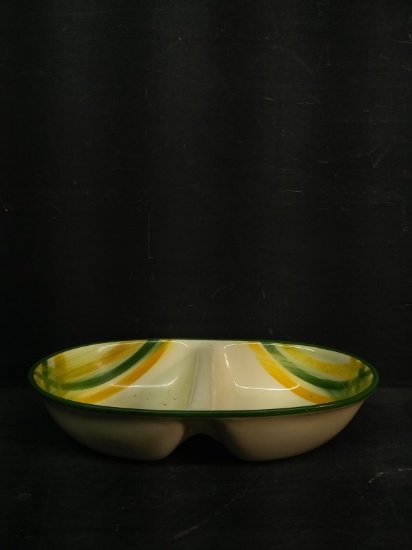 Vernonware Hand painted Divided Dish "Gingham"