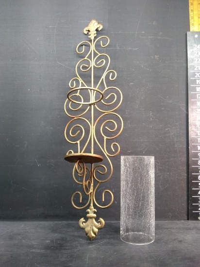 Decorative Metal Wall Sconce with Crackle Glass Pillar Candle Globe