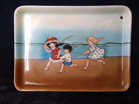 Vintage Hand painted Royal Bavarian Plate-Children Running on Beach