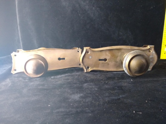 Pair Vintage Brass Door Knobs with Escutcheon Plate