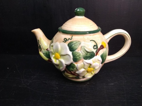 Contemporary Teapot with Raised Dogwood Flowers