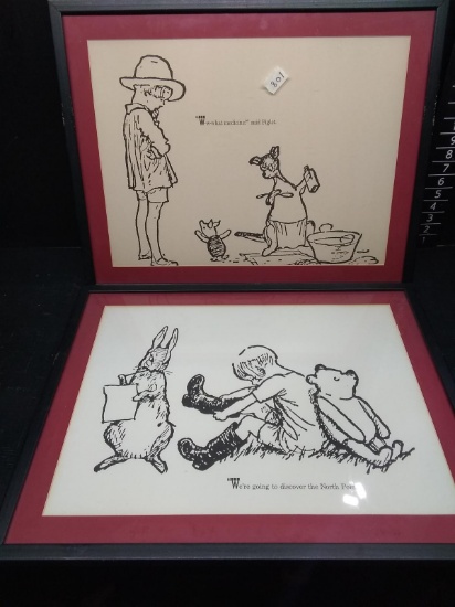 (2) Framed and Matted Ink Drawings-Winnie the Pooh (x2)