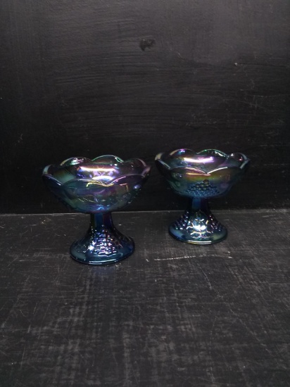 Pair Carnival Glass Grape and Leaf Candlesticks