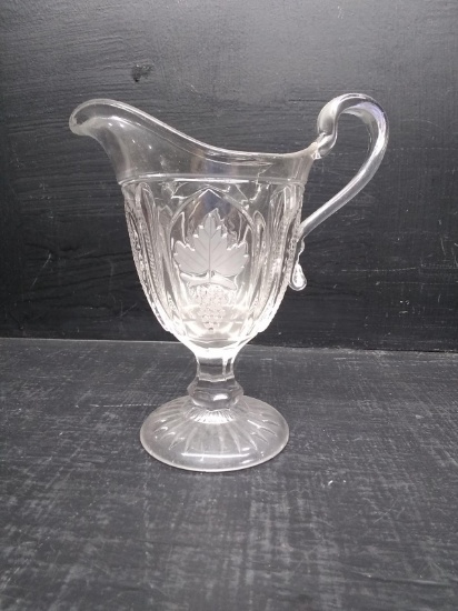 Vintage Pressed and Etched Creamer with Grape and Leaf Design