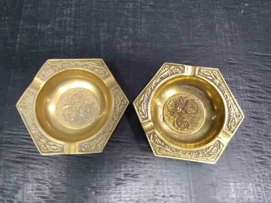 Pair Vintage Ashtrays with High Relief Designs