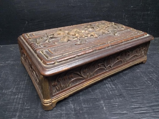 Vintage Wooden Jewelry Box with High Relief