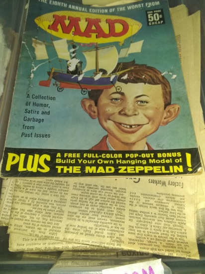BL- Assorted News Papers, MAD Magazine w/ Tote