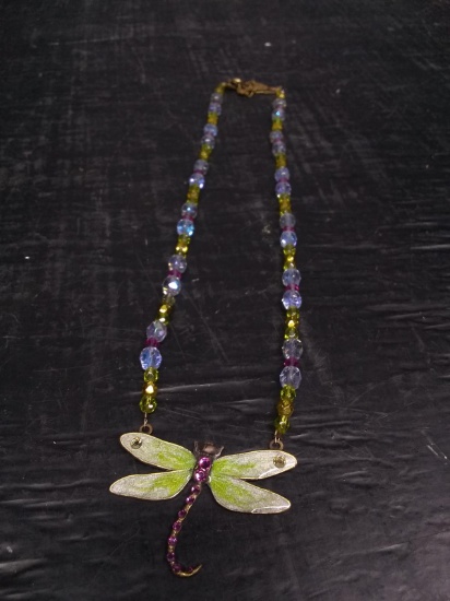 Multicolor Crystal Necklace with Dragonfly