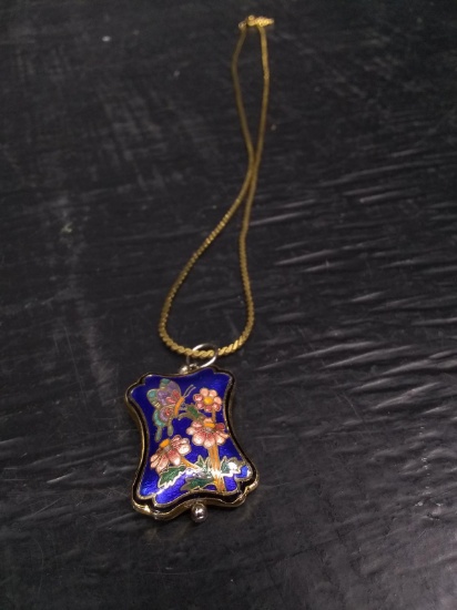 Gold Tone Chain with Cloisonne Pendant