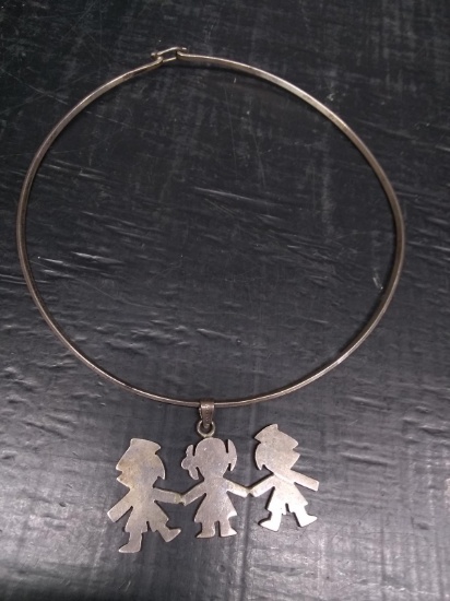 Sterling Silver Choker with 825 Mexican Silver 3 Child Charm