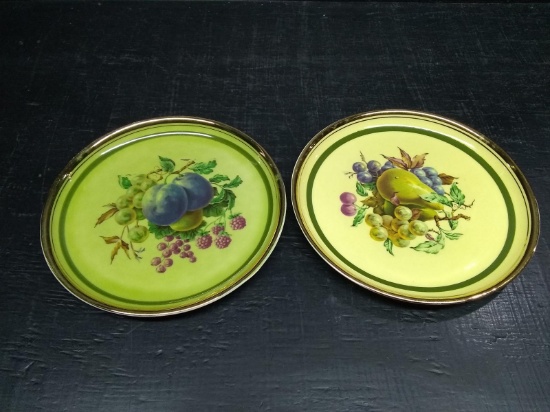 Pair Hand painted Fruit Motif Plates signed Hyalyn