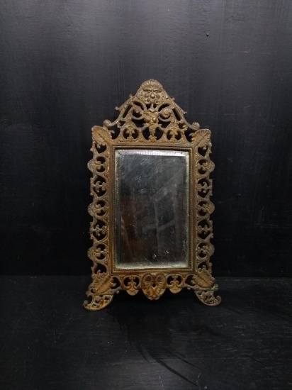 Vintage Brass Table Mirror with Beveled Edge