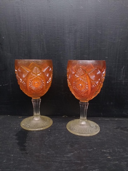 Pair Marigold Pressed Glass Stemware