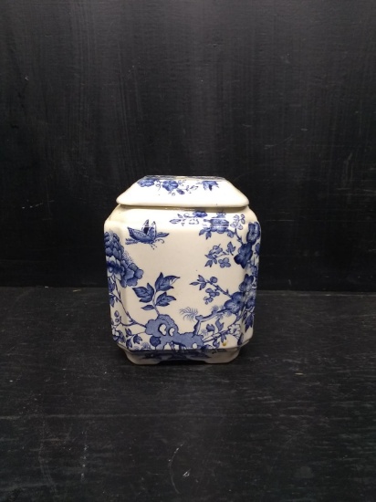 Antique Masons Blue & White Ironstone Storage Jar "Manchu"