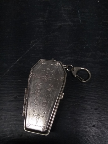 Vintage Metal Coffin Cigarette Holder Keychain