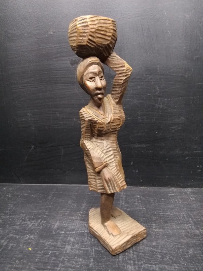 Hand Carved Native American Figure-Girl with Basket