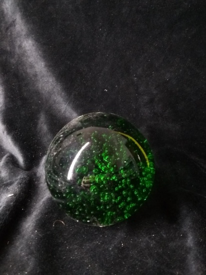 Studio Art Glass Green Bubble Paperweight