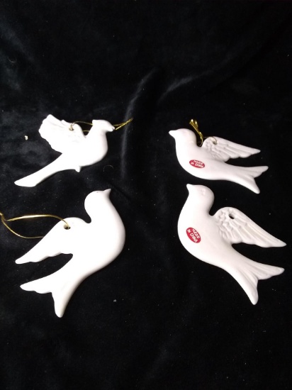 Collection (4) White Ceramic Dove Ornaments
