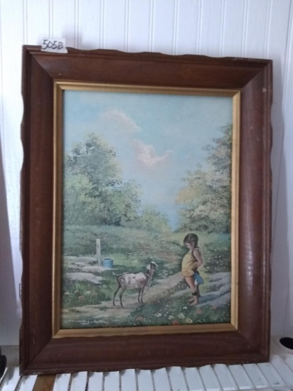 Framed Print-Girl with Goat signed Marylle