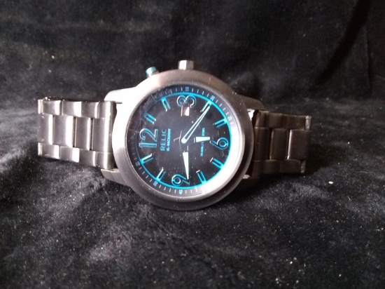 Mens Watch-Relic-Black Face, Blue Numbers