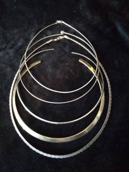 Collection of (5) Silver Toned Chokers
