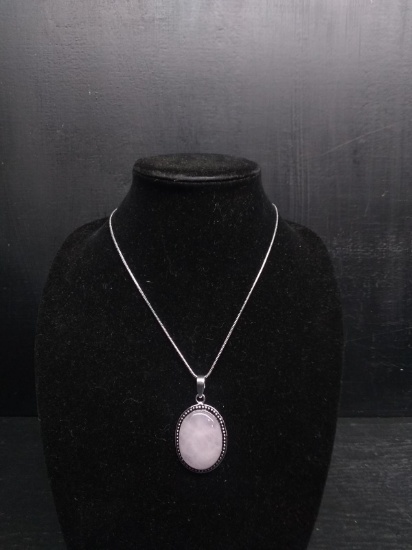 Jewelry-Necklace with Polished Stone Pendant-Rose Quartz