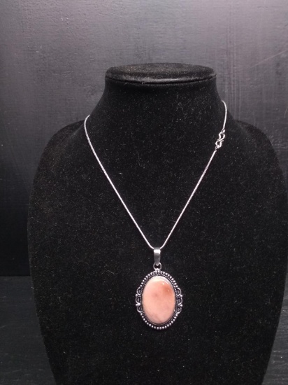 Jewelry-Necklace with Polished Stone Pendant-Mukaite
