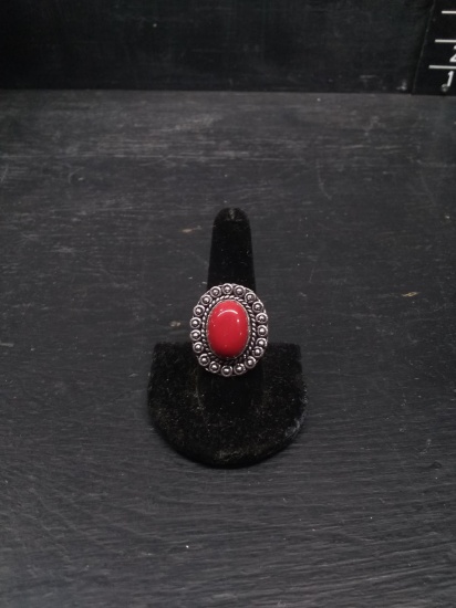 Jewelry-Ring Polished Stone Red Coral Size 9