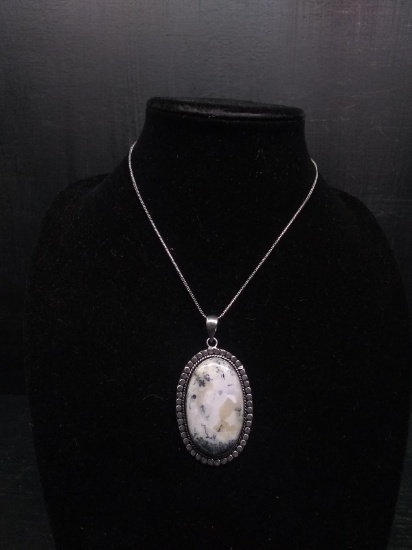Jewelry-Necklace with Polished Stone-Dendrite Opal