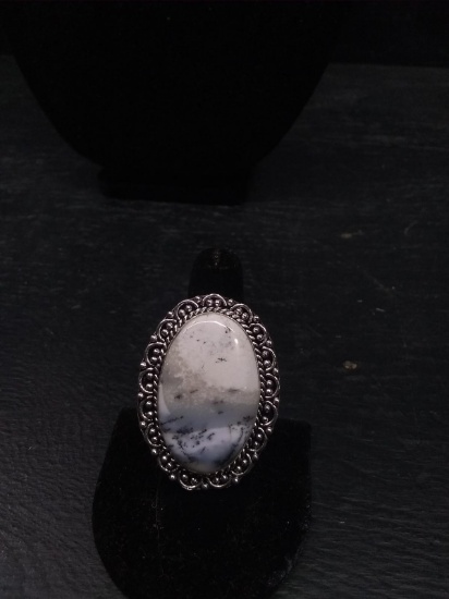 Jewelry-Ring with Polished Stone-Dendrite Opal size 8