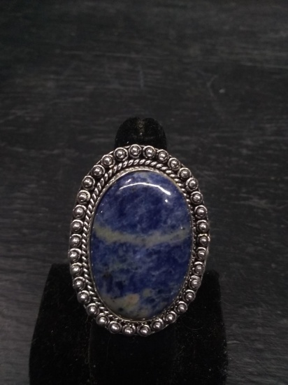 Jewelry-Ring with Polished Stone-Sodalite  Size 6