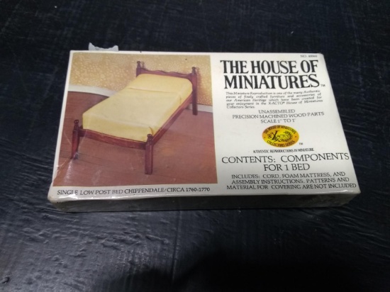 Vintage Doll House Furniture-The House of Miniatures-Single Low Post Bed