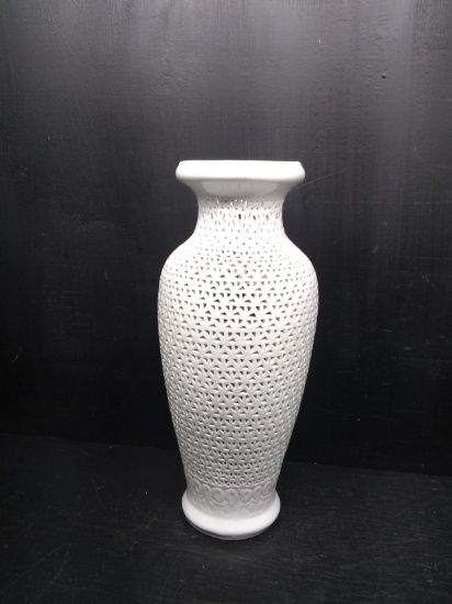 Decorative White Ceramic Filigree Vase