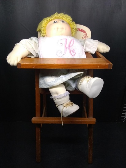 Wooden Doll High Chair with Cabbage Patch Baby Doll