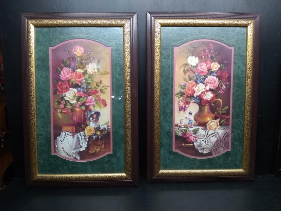 Pair Frame Prints - Decorative Flowers
