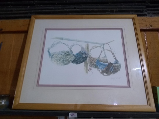 Framed and Double Matted Print-Hanging Baskets-Signed