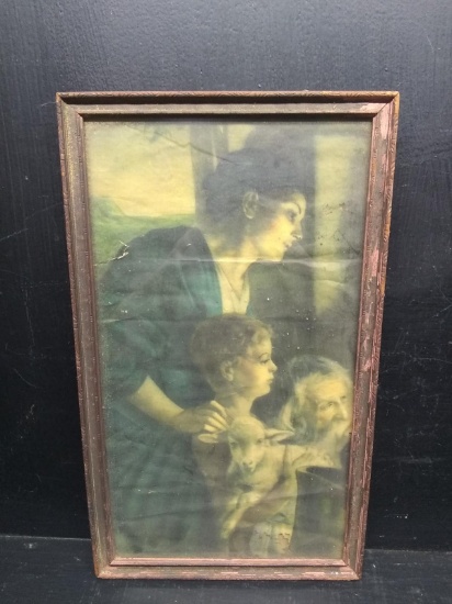 Vintage Framed Print-Mother, Children and Lamb