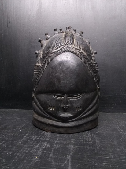 Antique Carved Wooden Tribal Helmet