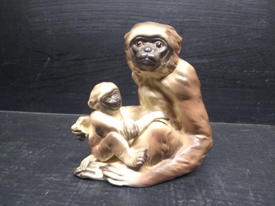 Ceramic Monkey with Child Figure