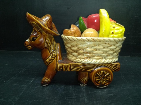 Vintage Donkey Cart with Faux Veggies and Fruit