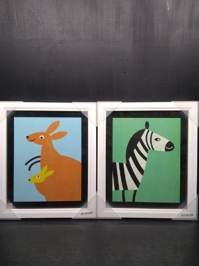 Pair Framed Prints-Cartoon Style Animals